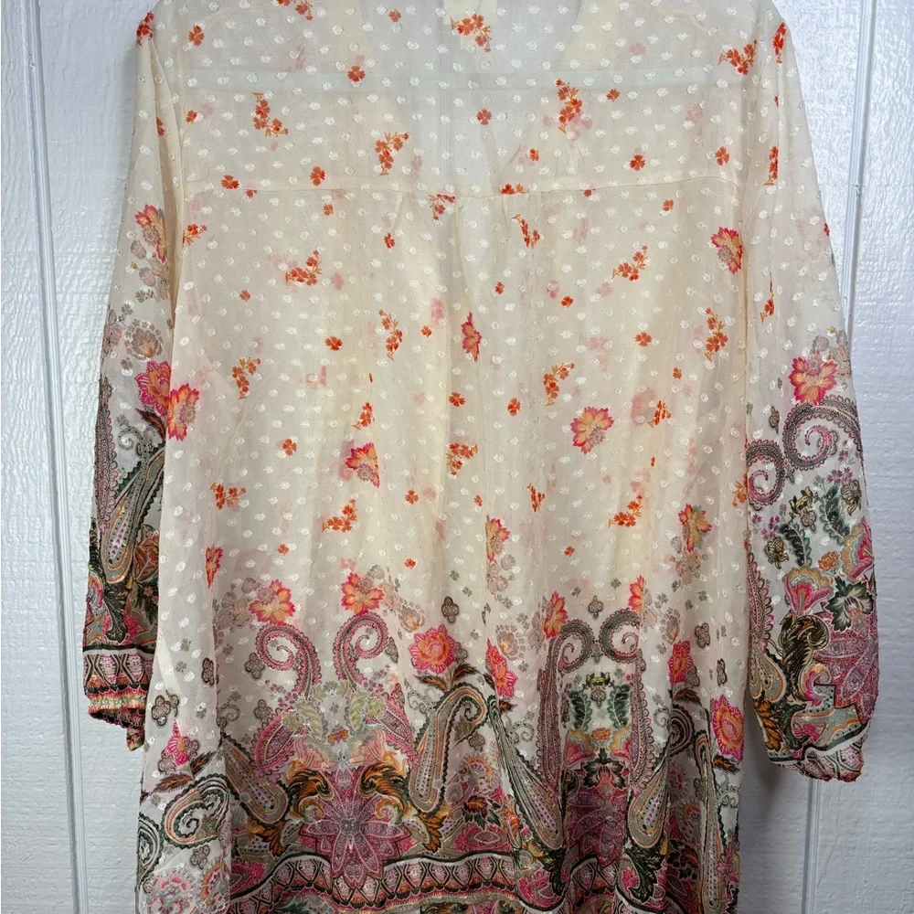 Fig and Flower Anthropology Women’s  Cream and Floral Size 3x Bohemian Blouse - Picture 6 of 8